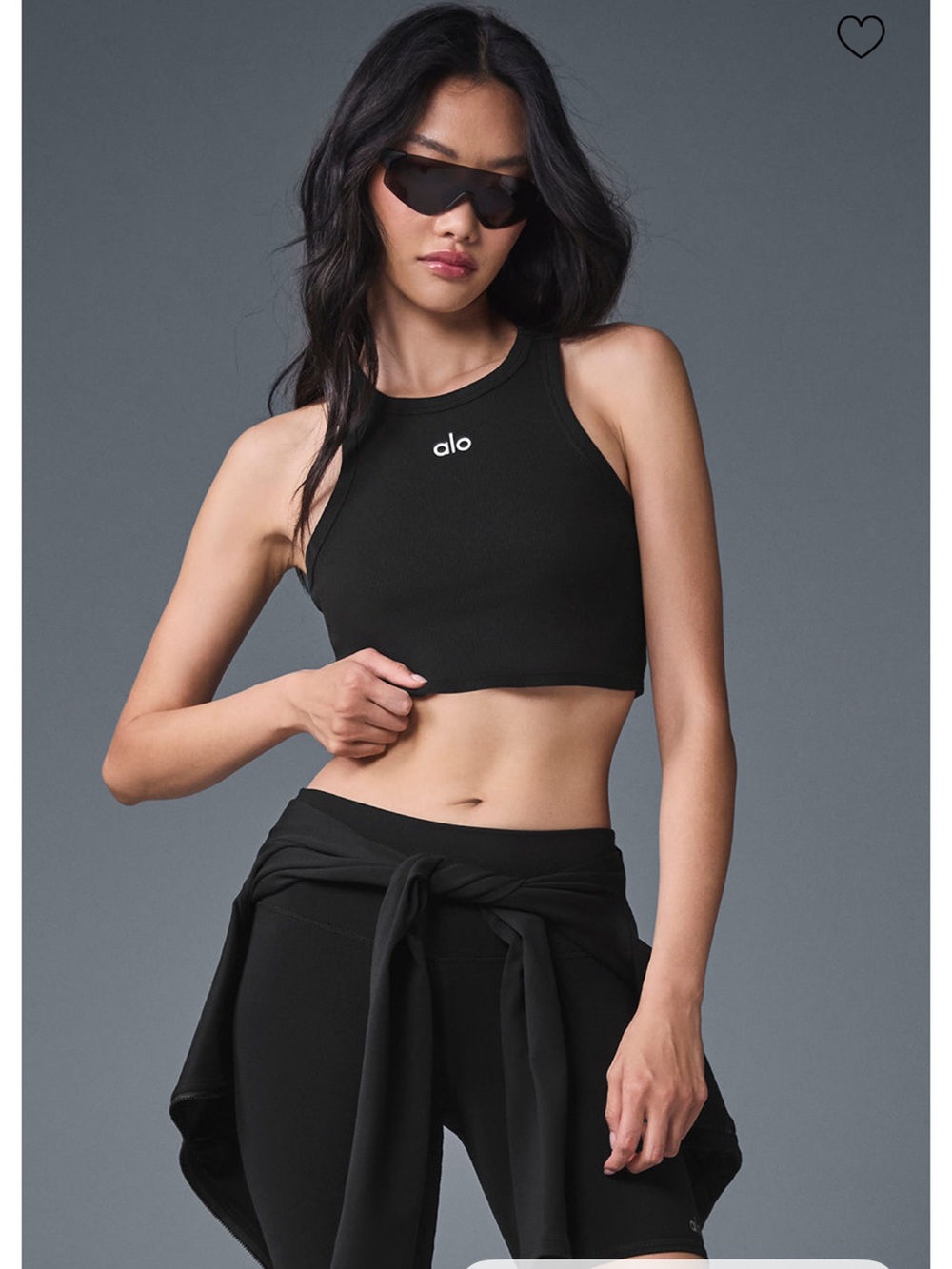 ALO Yoga Black Ribbed High-Neck Crop Tank - Picture 2 of 7